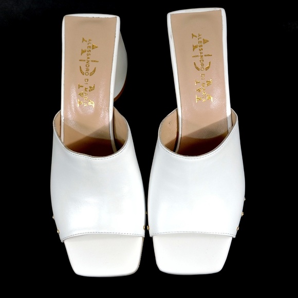 ALESSANDRO DI MARIA 🇮🇹 WOMEN'S WHITE SOFT LEATHER SUMMER MULES - Picture 6 of 8